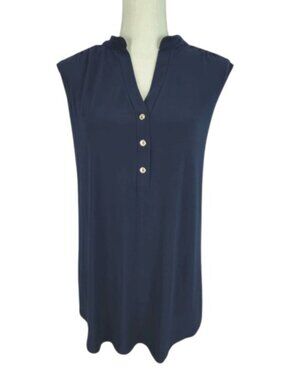PerSeption Woman Dark Blue Sleeveless Split Neck Blouse 1X